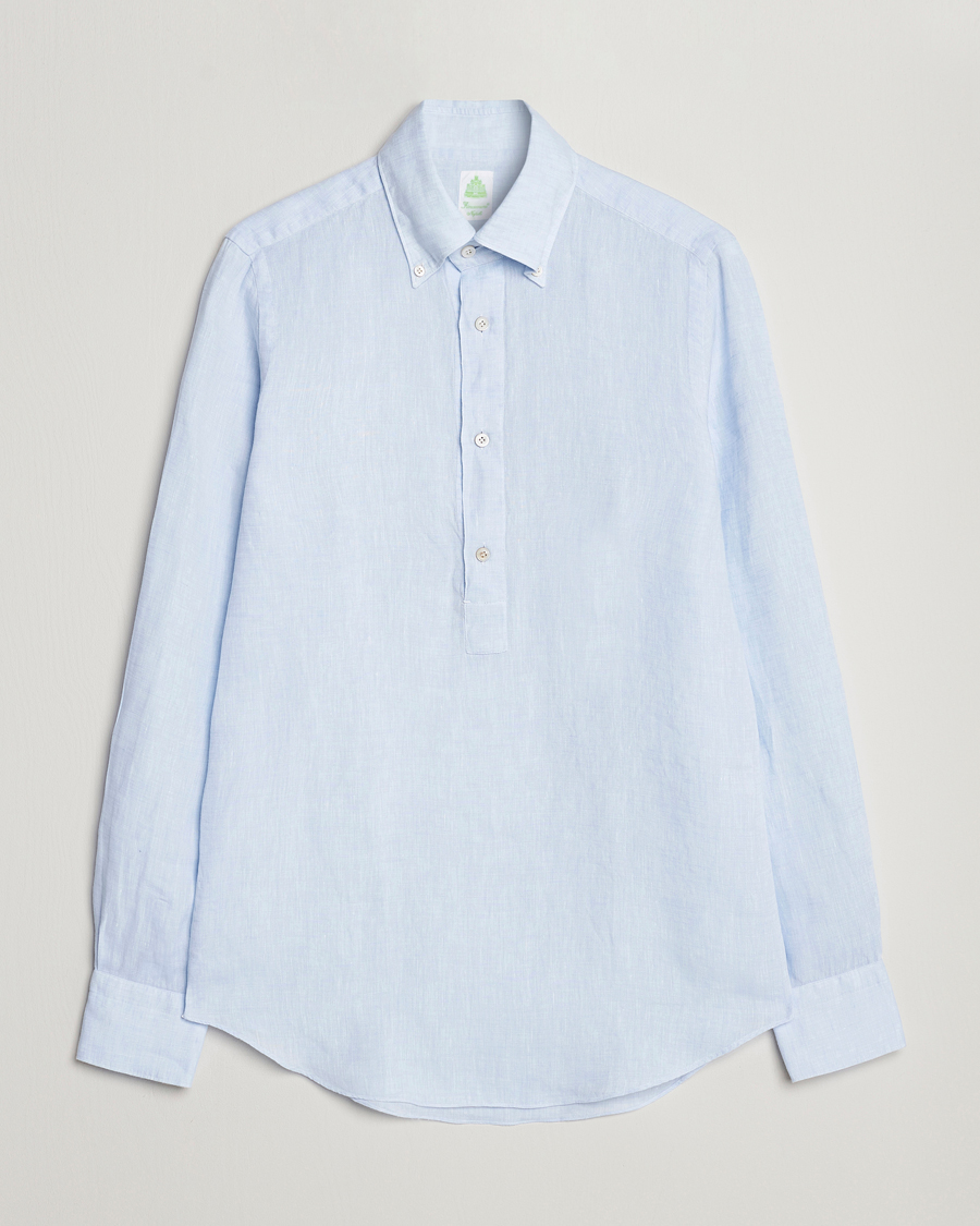 Hombres | Camisas | Finamore Napoli | Miami Linen Popover Shirt Light Blue