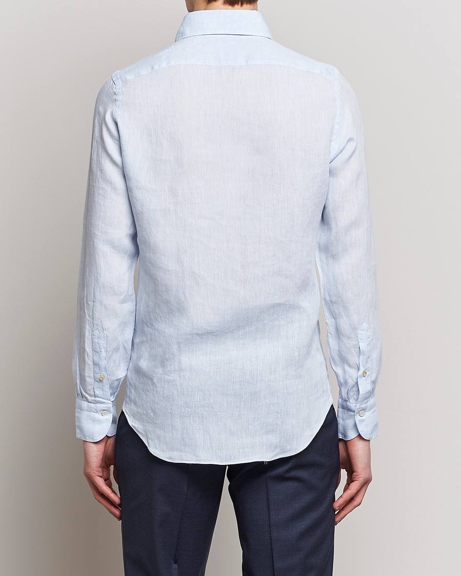 Hombres | Camisas | Finamore Napoli | Miami Linen Popover Shirt Light Blue