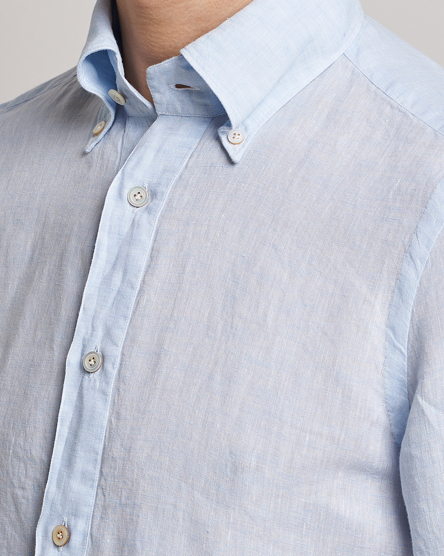 Hombres | Camisas | Finamore Napoli | Miami Linen Popover Shirt Light Blue