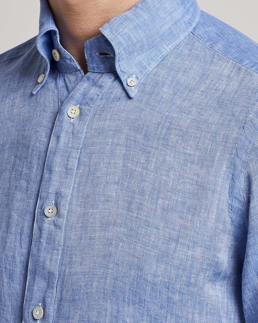 Hombres | Camisas | Finamore Napoli | Miami Linen Popover Shirt Dark Blue