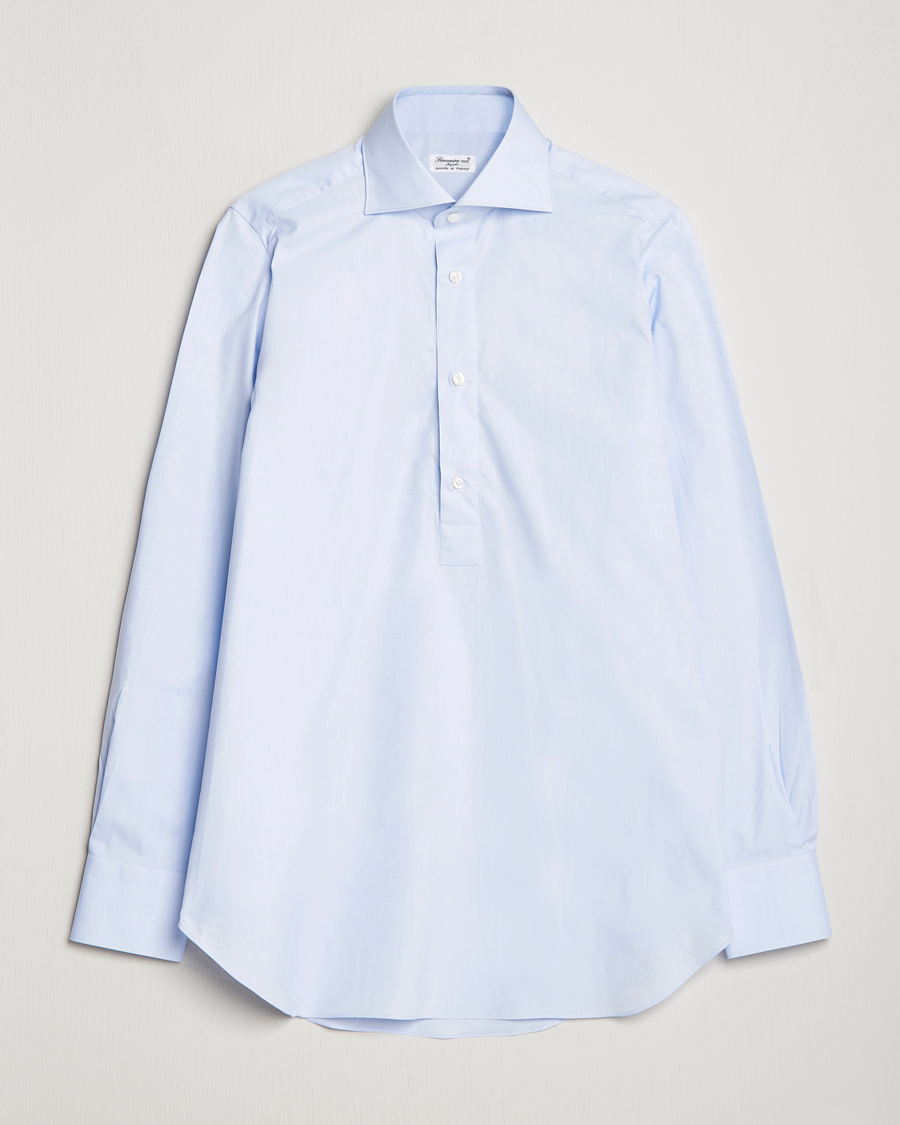 Hombres | Camisas | Finamore Napoli | Tokyo Slim Oxford Popover Shirt Light Blue