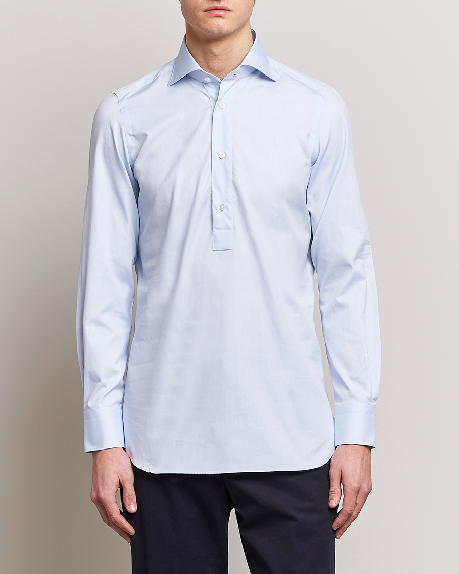 Hombres | Camisas | Finamore Napoli | Tokyo Slim Oxford Popover Shirt Light Blue