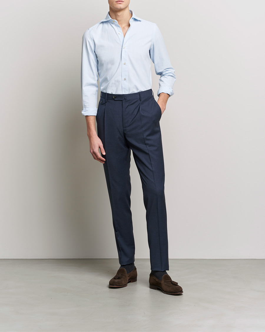 Hombres | Camisas | Finamore Napoli | Tokyo Slim Chambray Shirt Light Blue