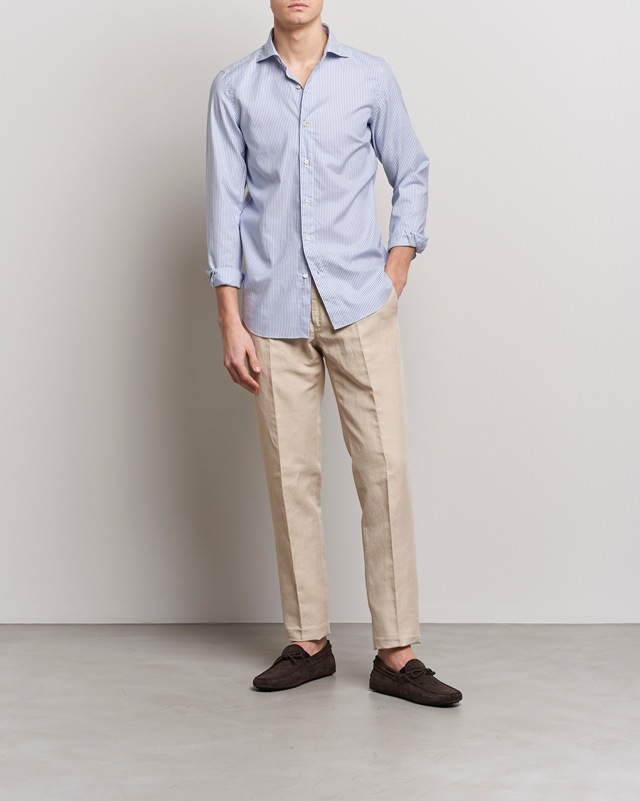 Hombres | Camisas | Finamore Napoli | Tokyo Slim Chambray Shirt Light Blue Stripe