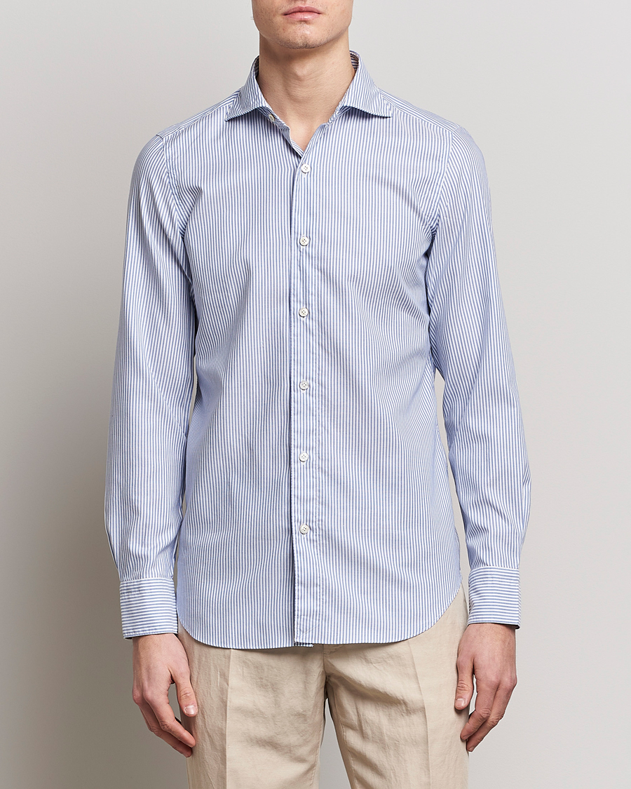 Hombres | Camisas | Finamore Napoli | Tokyo Slim Chambray Shirt Light Blue Stripe
