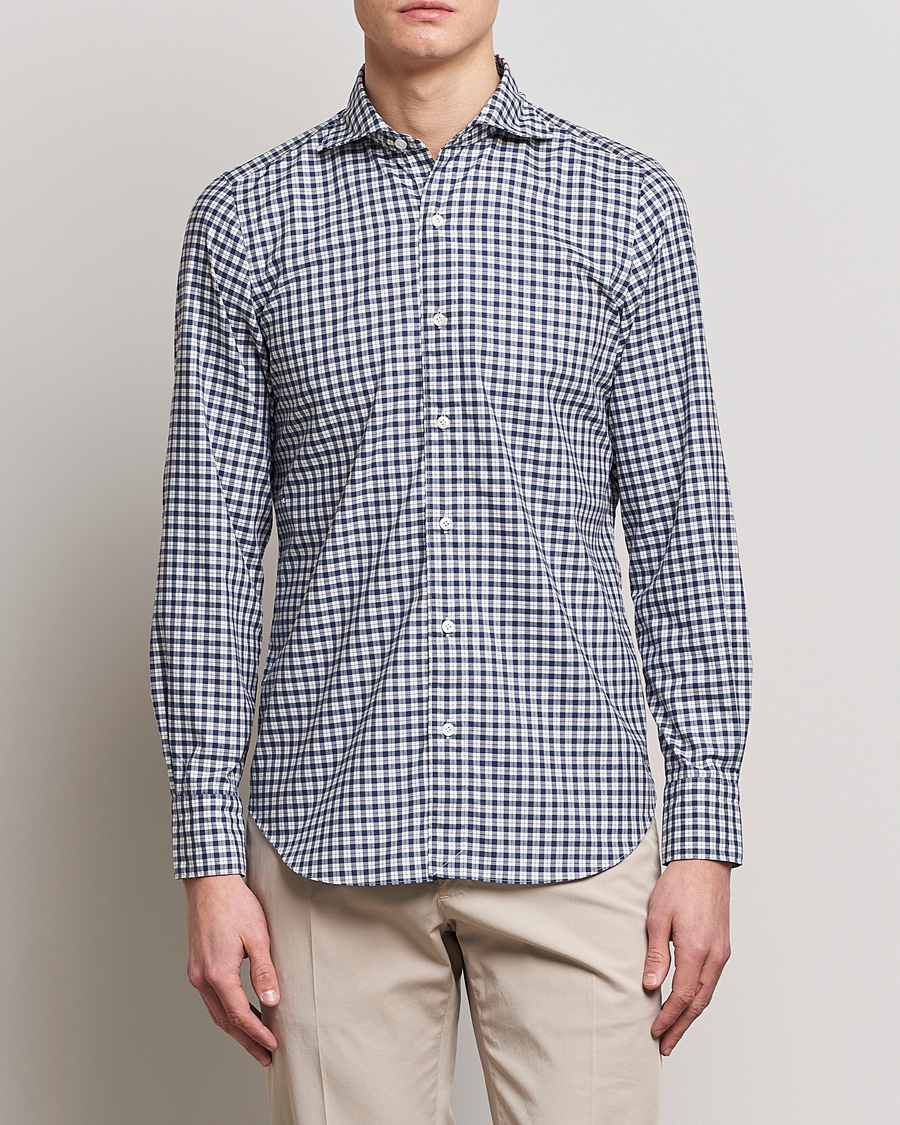 Hombres | Camisas | Finamore Napoli | Tokyo Slim Sport Shirt Blue Check