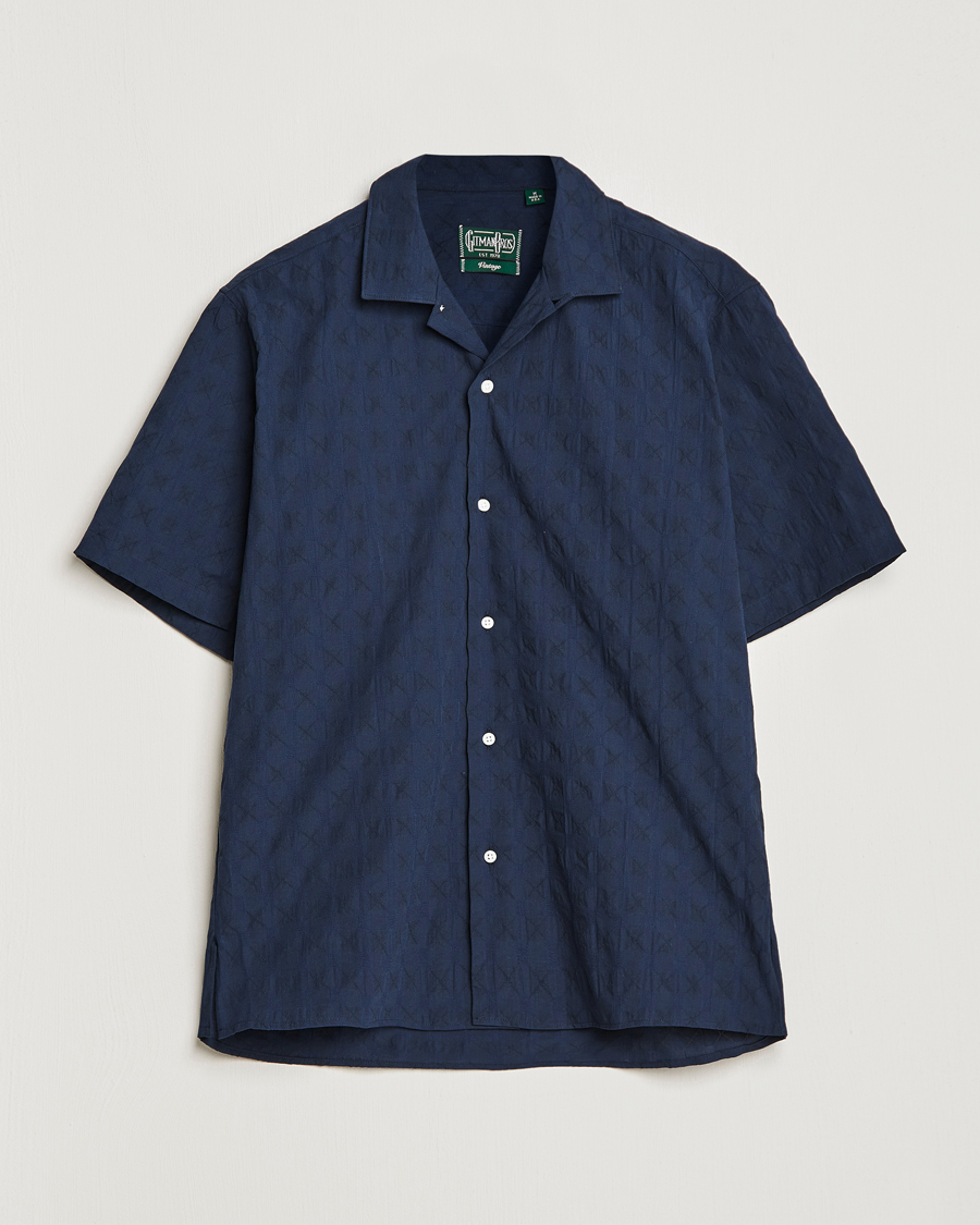 Hombres | Camisas | Gitman Vintage | Japanese Jacquard Camp Shirt Navy