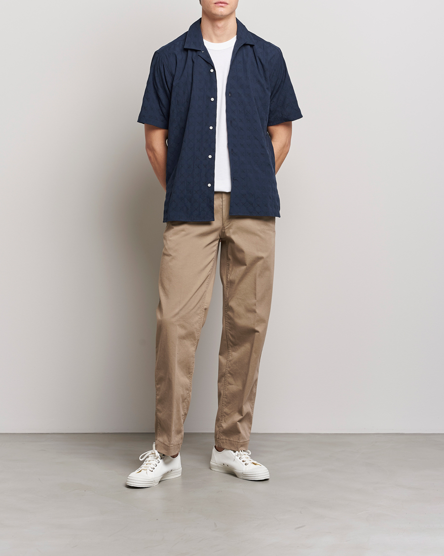 Hombres | Camisas | Gitman Vintage | Japanese Jacquard Camp Shirt Navy