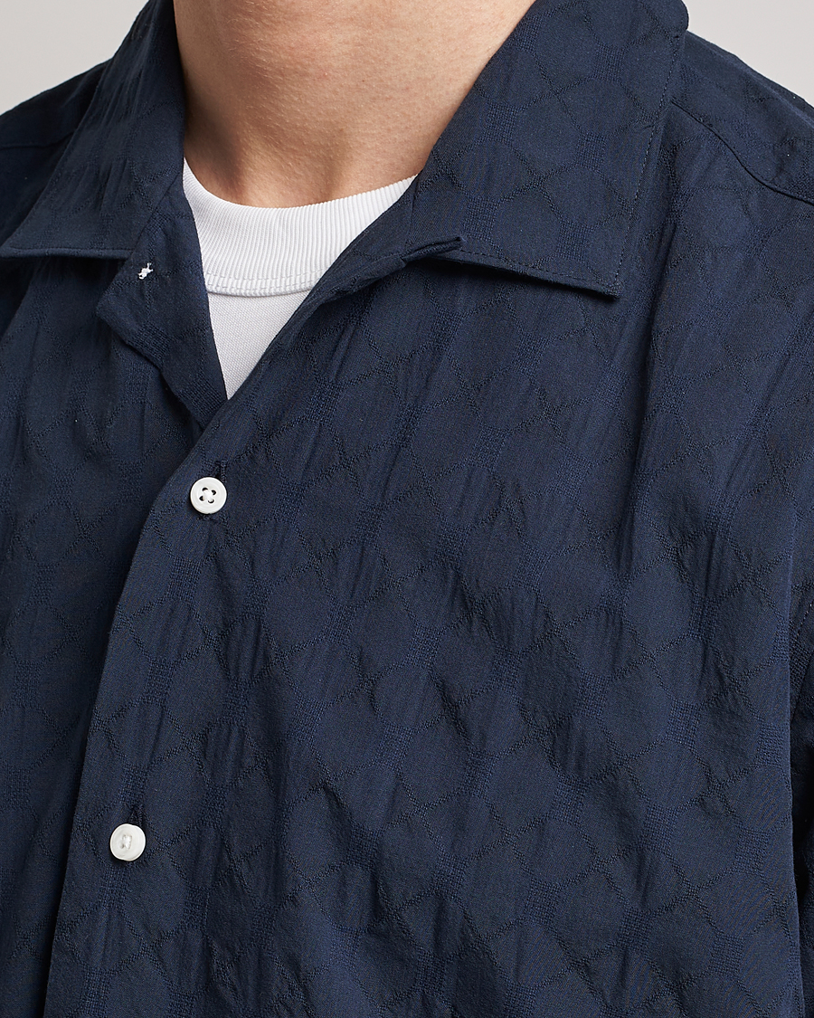 Hombres | Camisas | Gitman Vintage | Japanese Jacquard Camp Shirt Navy