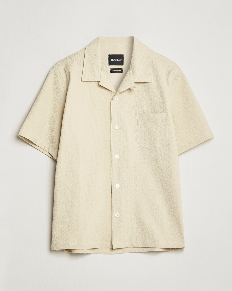 Hombres | Camisas | Howlin' | Short Sleeve Cotton Seersucker Shirt Ecru
