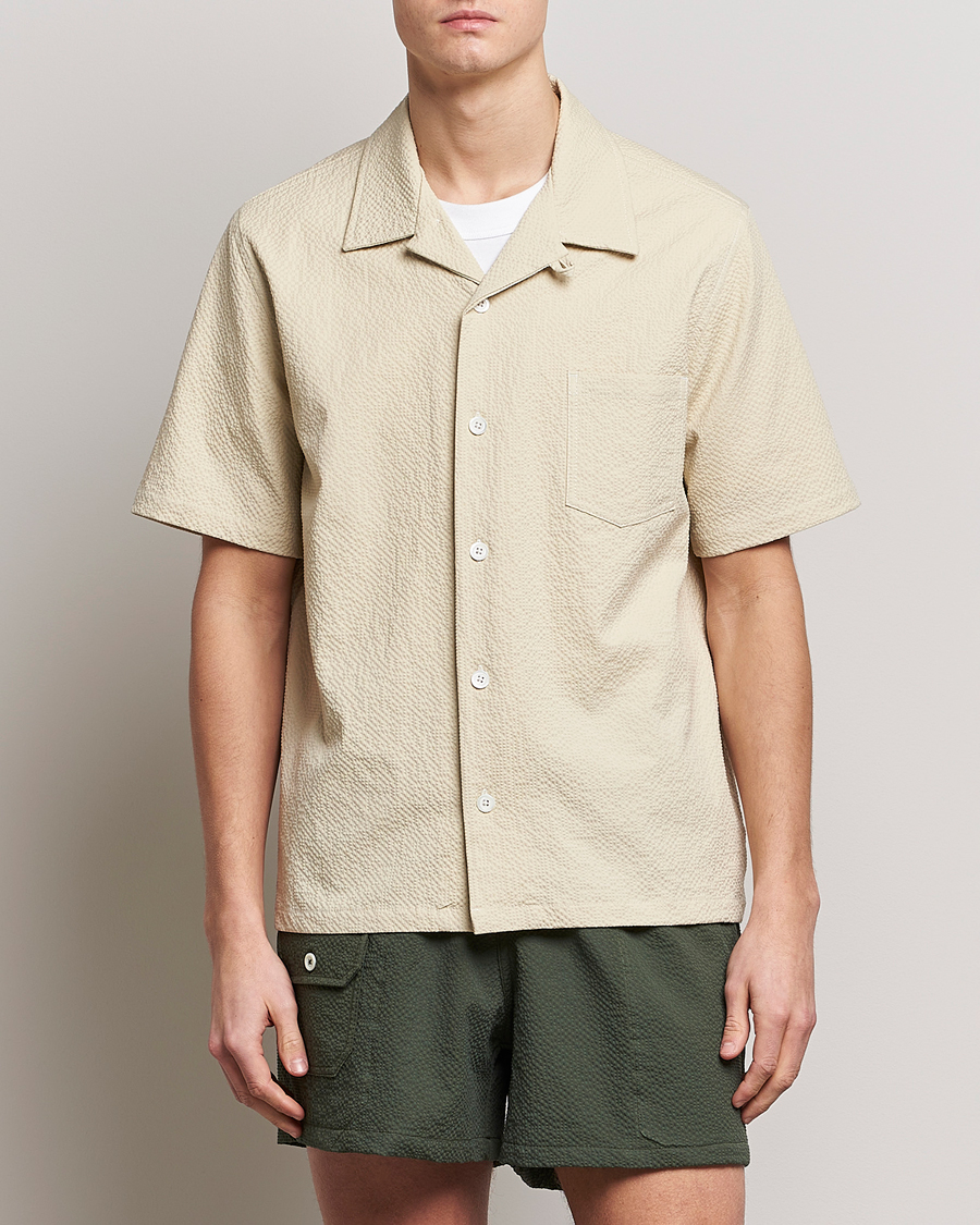 Hombres | Camisas | Howlin' | Short Sleeve Cotton Seersucker Shirt Ecru
