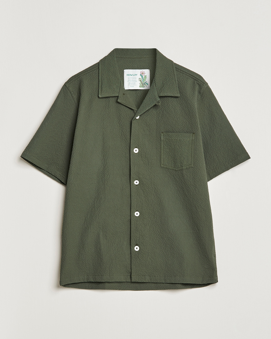 Hombres | Camisas | Howlin' | Short Sleeve Cotton Seersucker Shirt Greenish