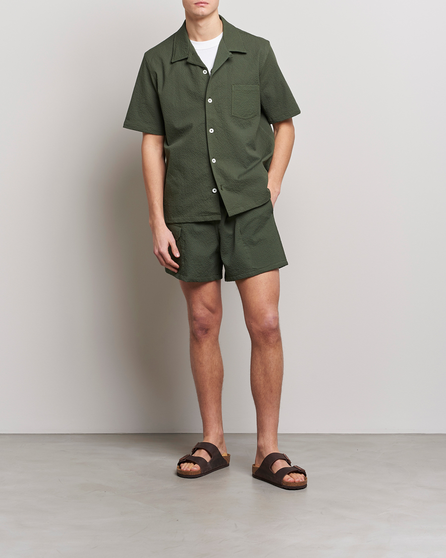 Hombres | Camisas | Howlin' | Short Sleeve Cotton Seersucker Shirt Greenish