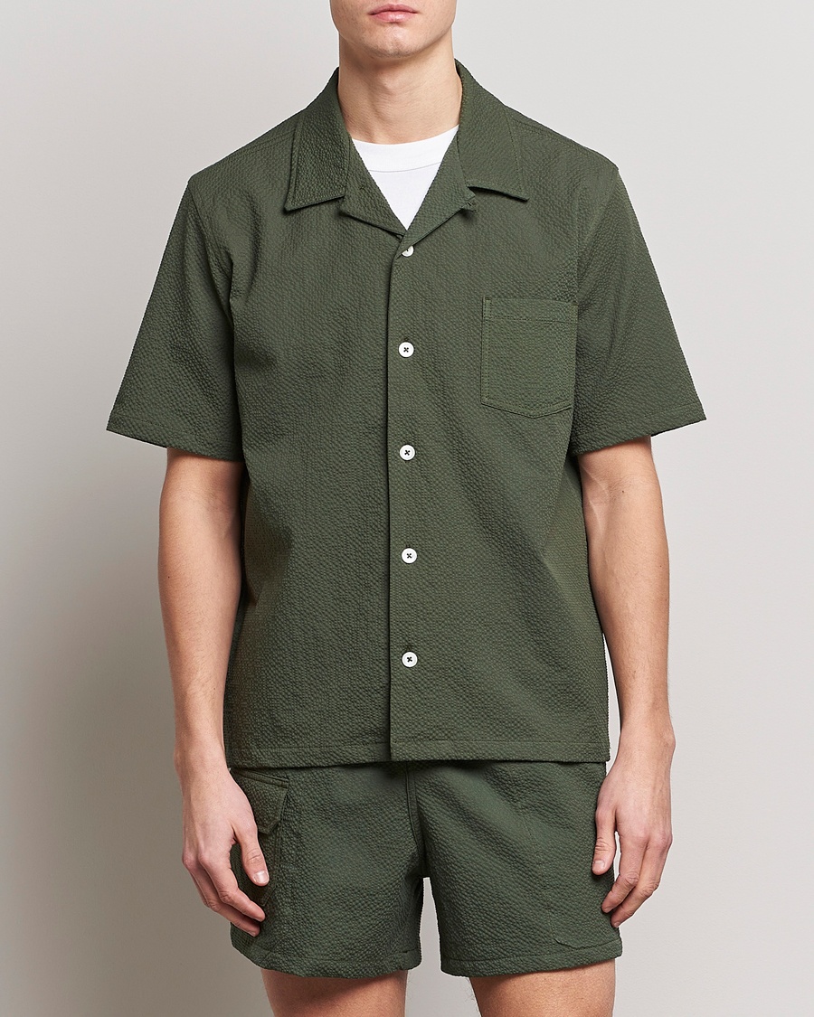 Hombres | Camisas | Howlin' | Short Sleeve Cotton Seersucker Shirt Greenish