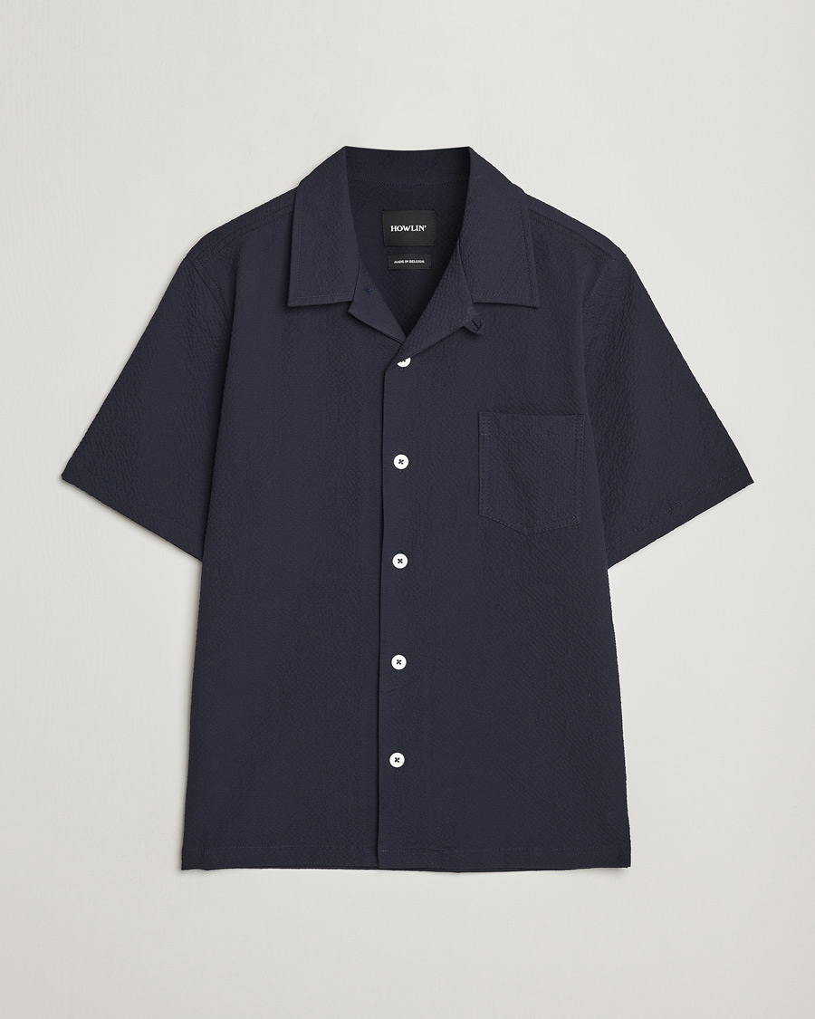 Hombres | Camisas | Howlin' | Short Sleeve Cotton Seersucker Shirt Navy