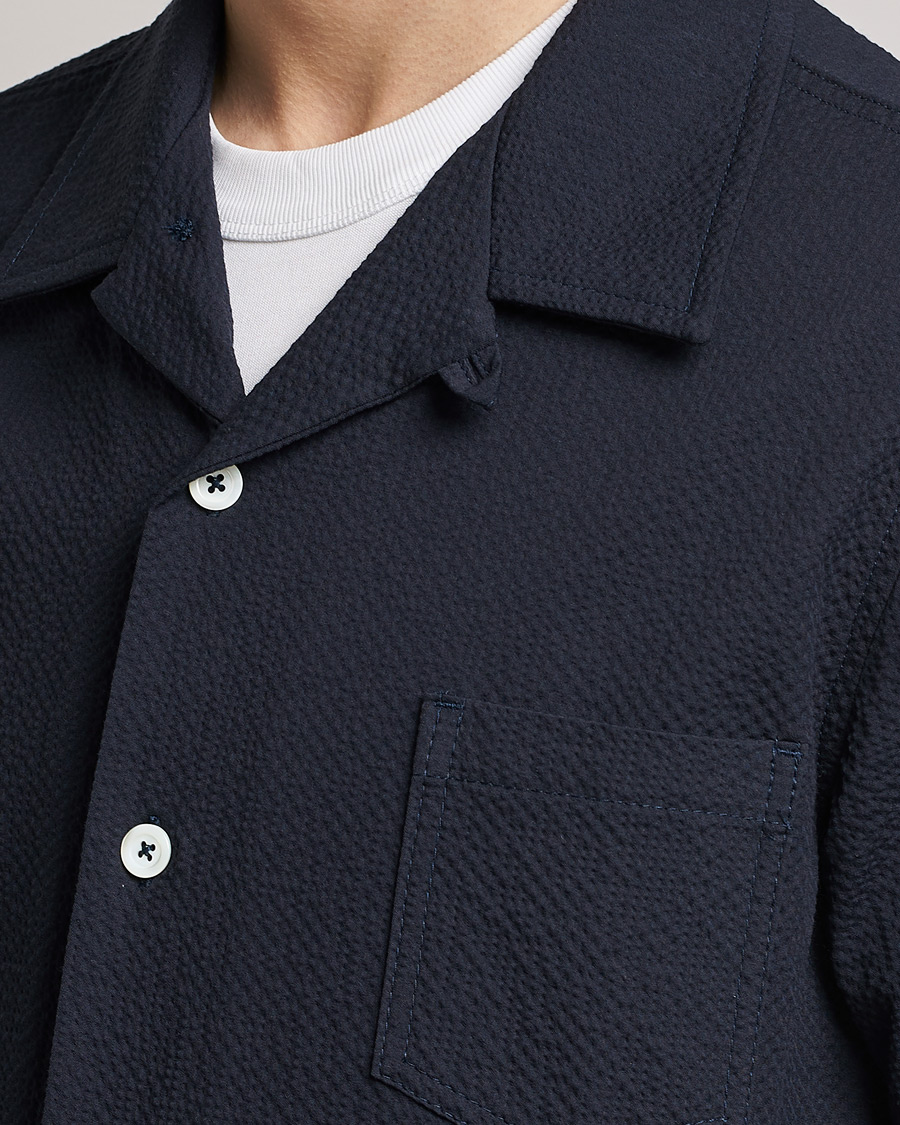 Hombres | Camisas | Howlin' | Short Sleeve Cotton Seersucker Shirt Navy