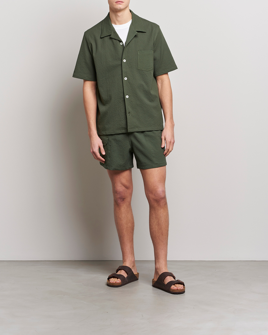 Hombres | Pantalones cortos | Howlin' | Cotton Seersucker Shorts Greenish