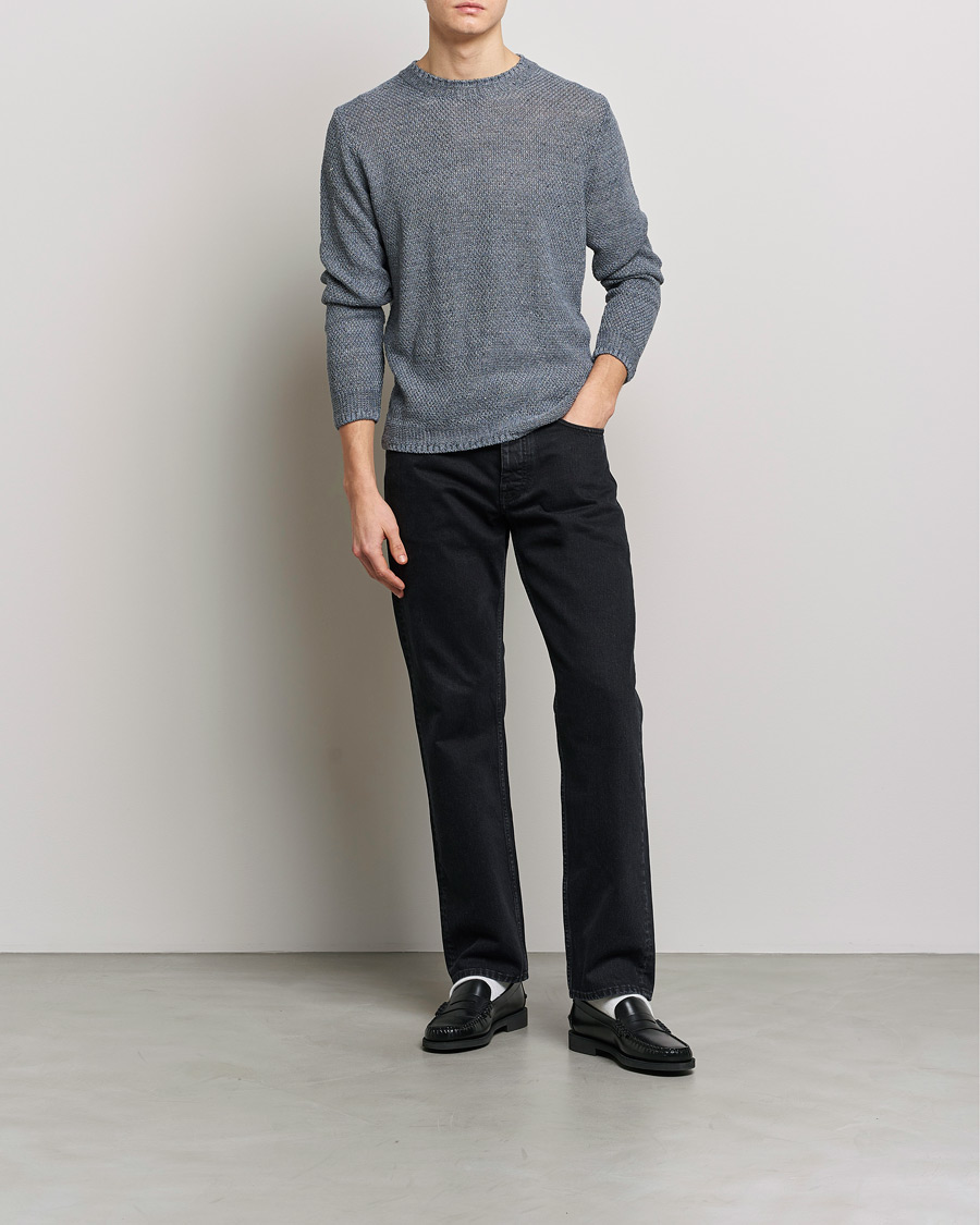 Hombres | Jerséis y prendas de punto | Inis Meáin | Moss Stiched Linen Crew Neck Greyish