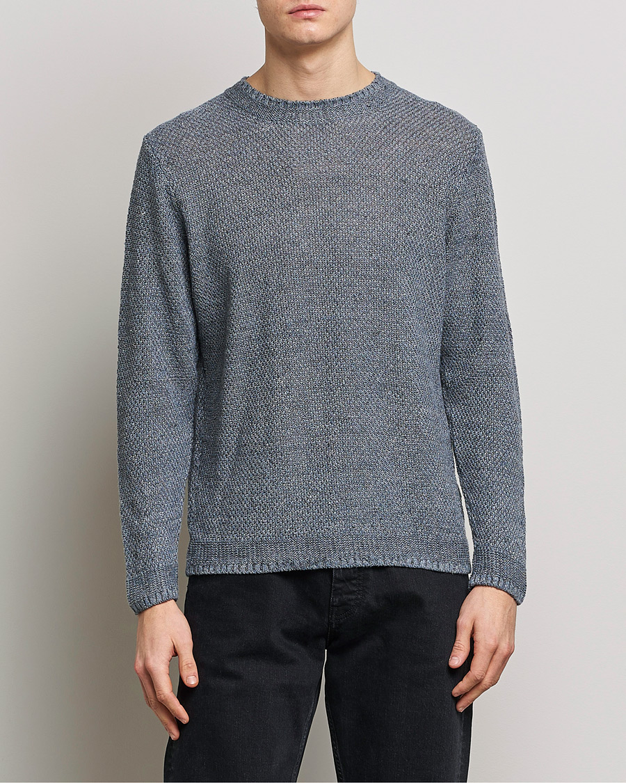 Hombres | Jerséis y prendas de punto | Inis Meáin | Moss Stiched Linen Crew Neck Greyish