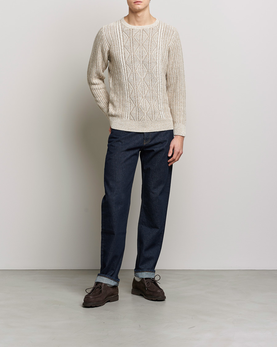 Hombres | Jerséis y prendas de punto | Inis Meáin | Patented Aran Knitted Linen Crew Neck Beige