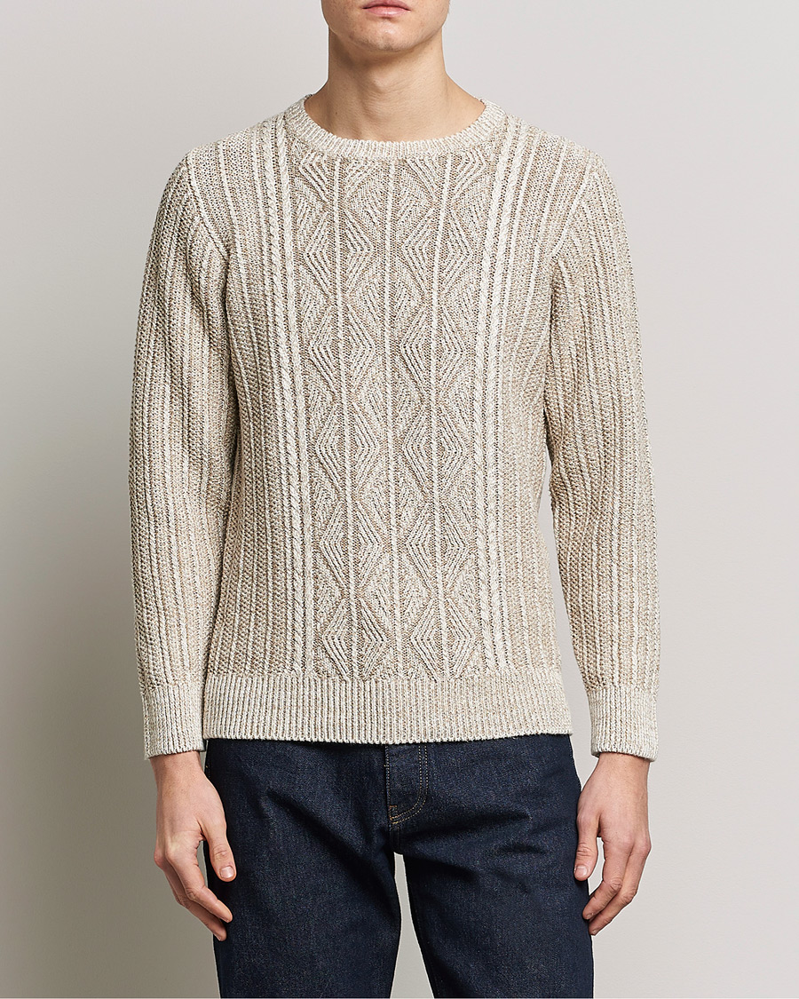 Hombres | Jerséis y prendas de punto | Inis Meáin | Patented Aran Knitted Linen Crew Neck Beige