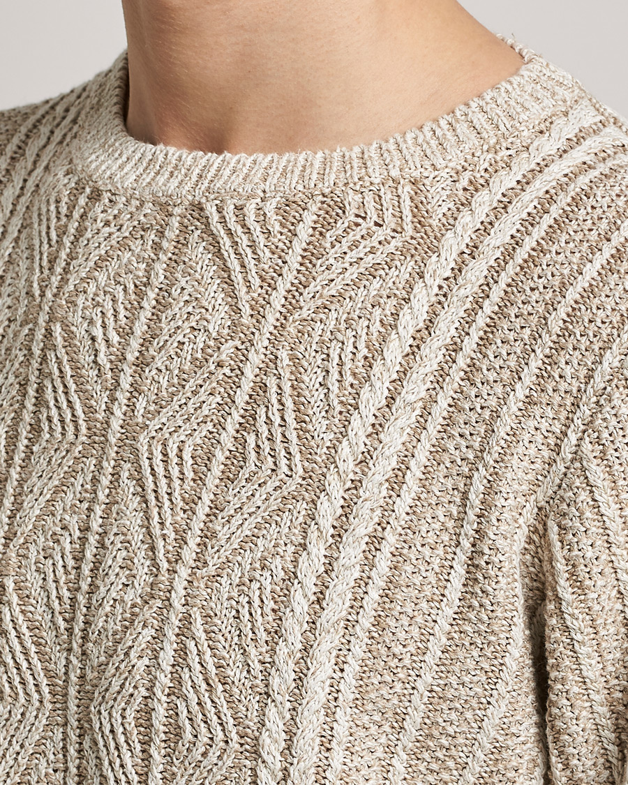 Hombres | Jerséis y prendas de punto | Inis Meáin | Patented Aran Knitted Linen Crew Neck Beige