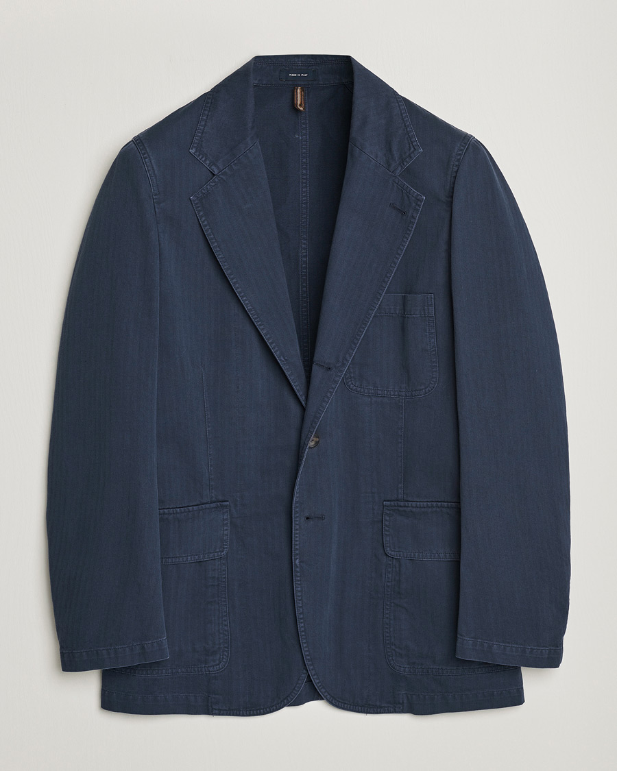 Hombres | Blazers | Drake's | MKI Cotton Herringbone Games Blazer Navy