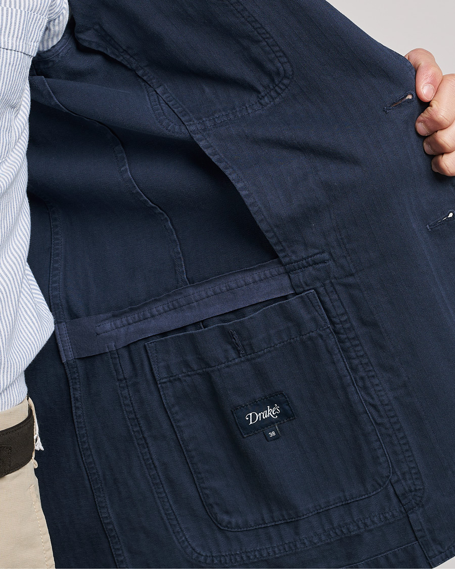 Hombres | Blazers | Drake's | MKI Cotton Herringbone Games Blazer Navy