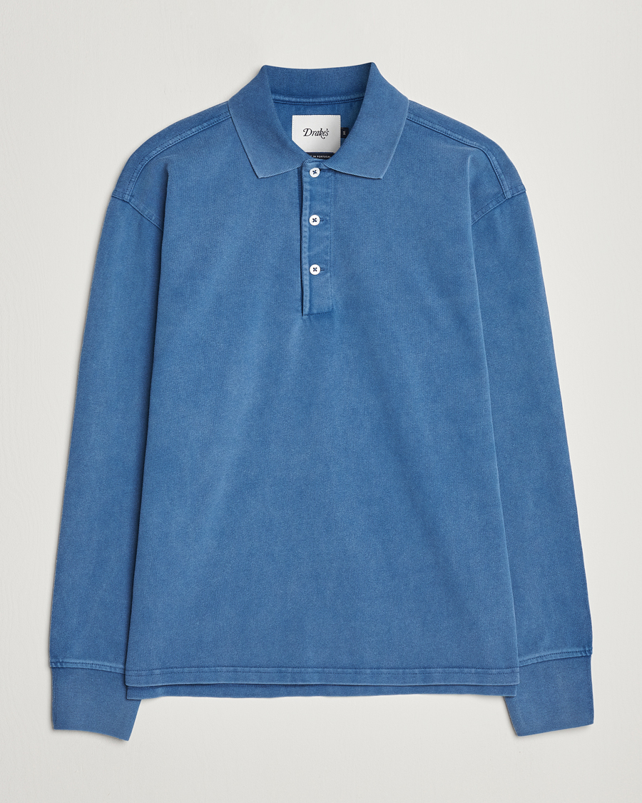 Hombres | Jerséis y prendas de punto | Drake's | Long Sleeve Jersey Polo Navy