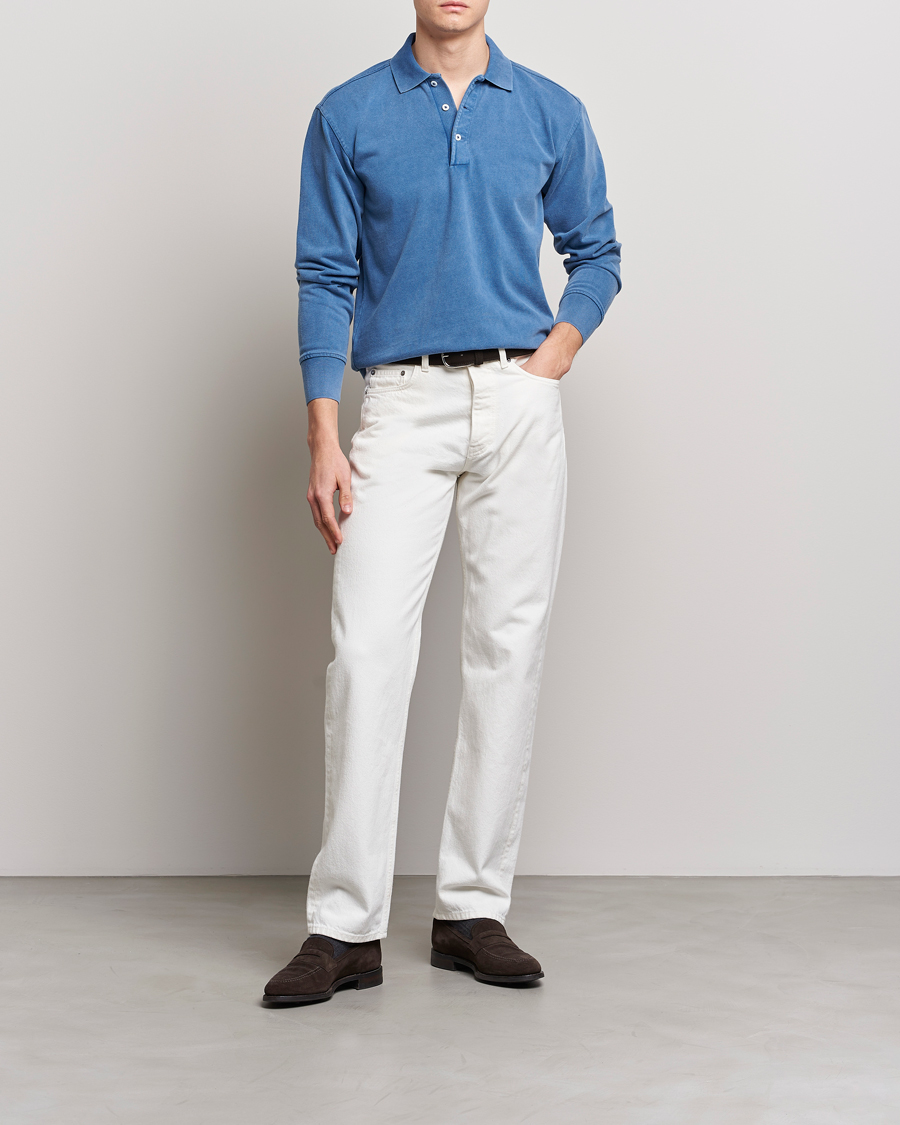 Hombres | Jerséis y prendas de punto | Drake's | Long Sleeve Jersey Polo Navy