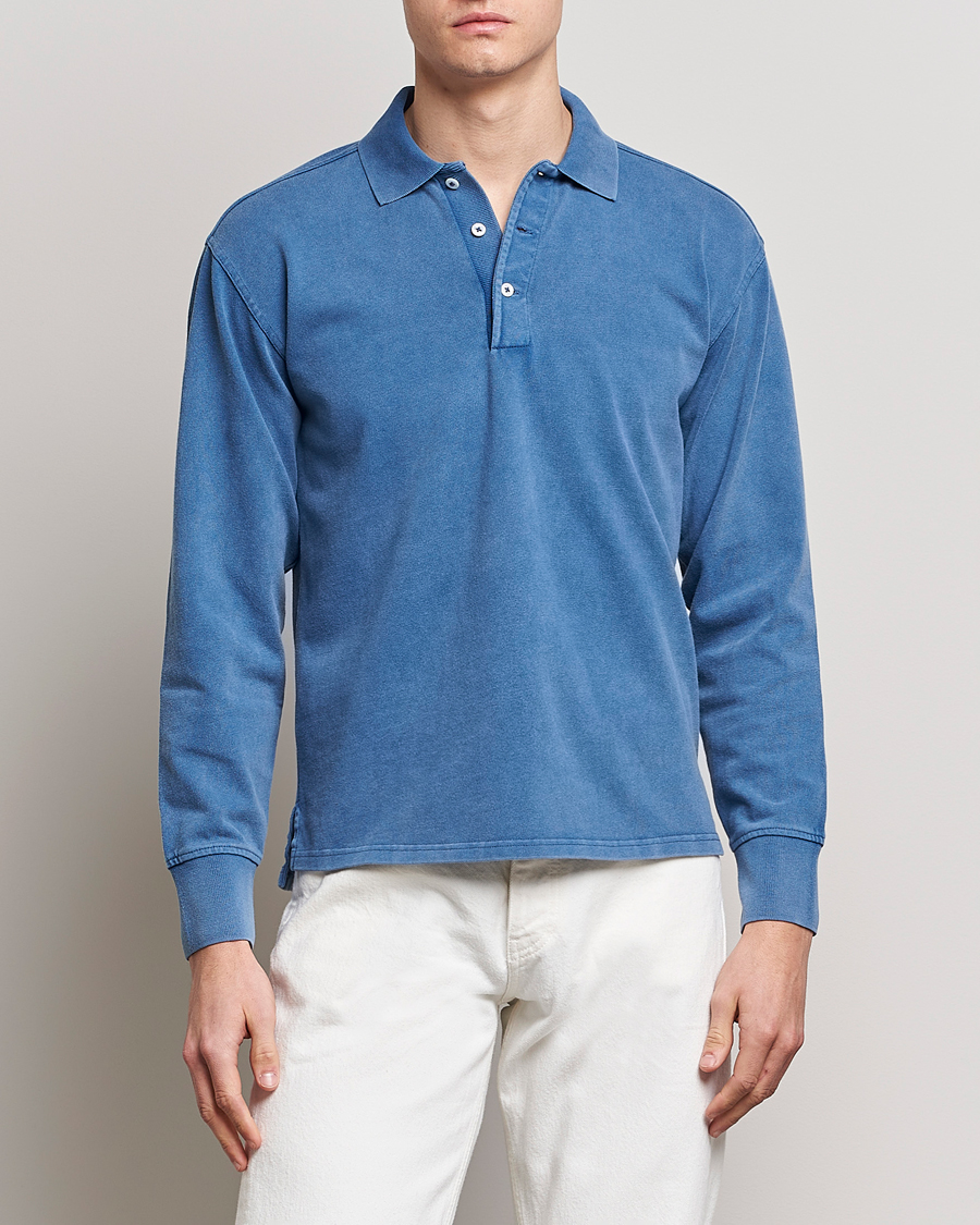 Hombres | Jerséis y prendas de punto | Drake's | Long Sleeve Jersey Polo Navy