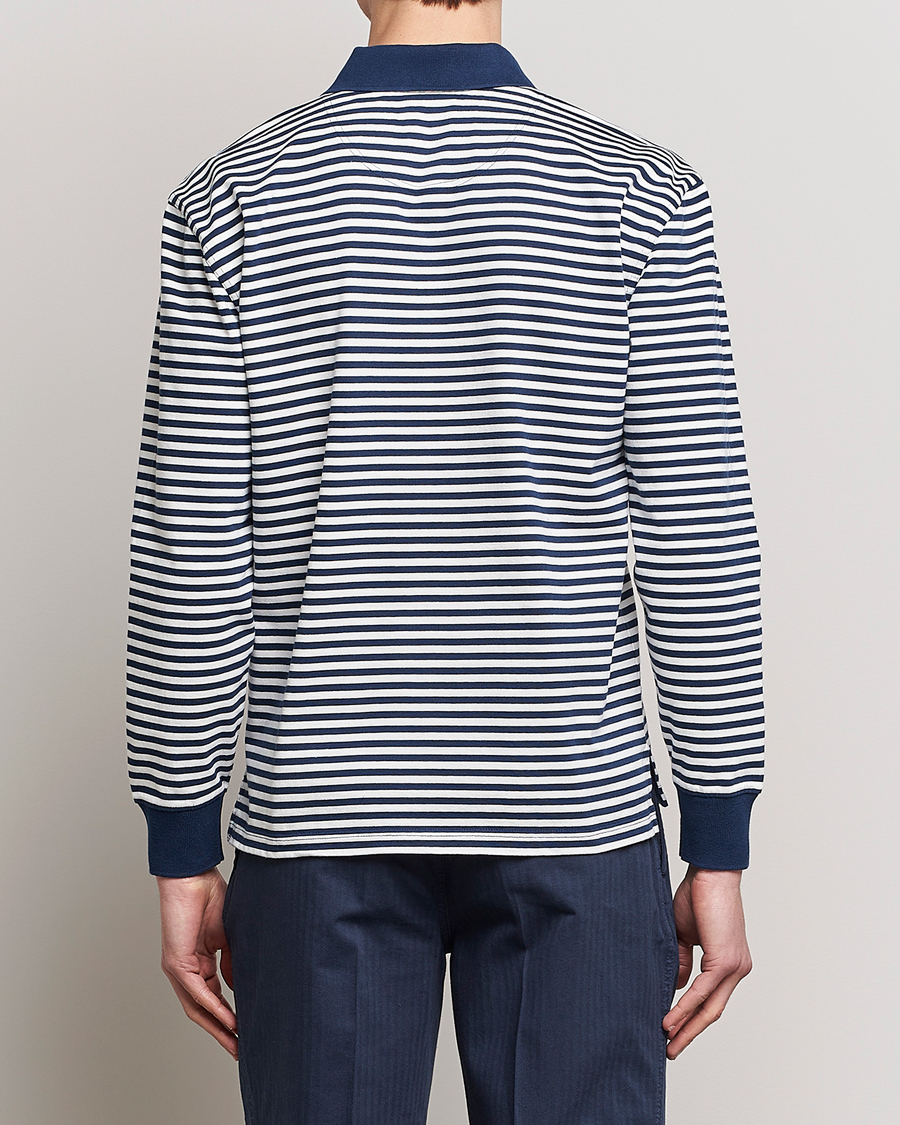 Hombres | Jerséis y prendas de punto | Drake's | Striped Long Sleeve Jersey Polo White/Navy