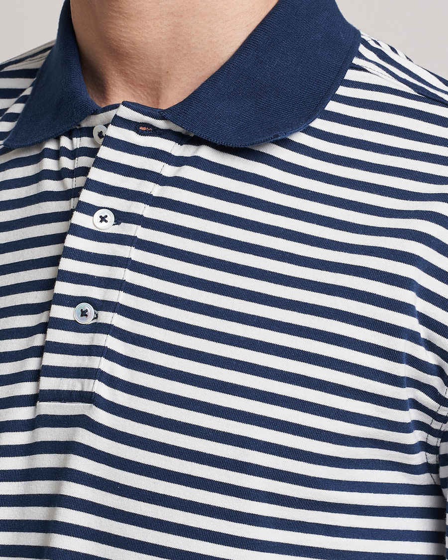 Hombres | Jerséis y prendas de punto | Drake's | Striped Long Sleeve Jersey Polo White/Navy