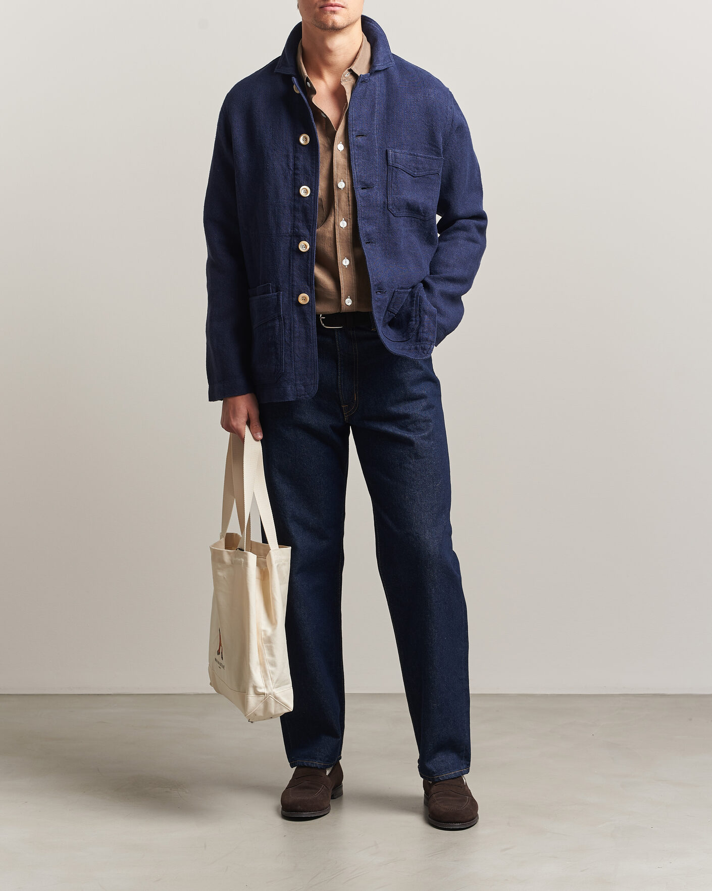 Hombres | Abrigos y chaquetas | Drake's | Heavy Linen 5-Pocket Chore Jacket Navy
