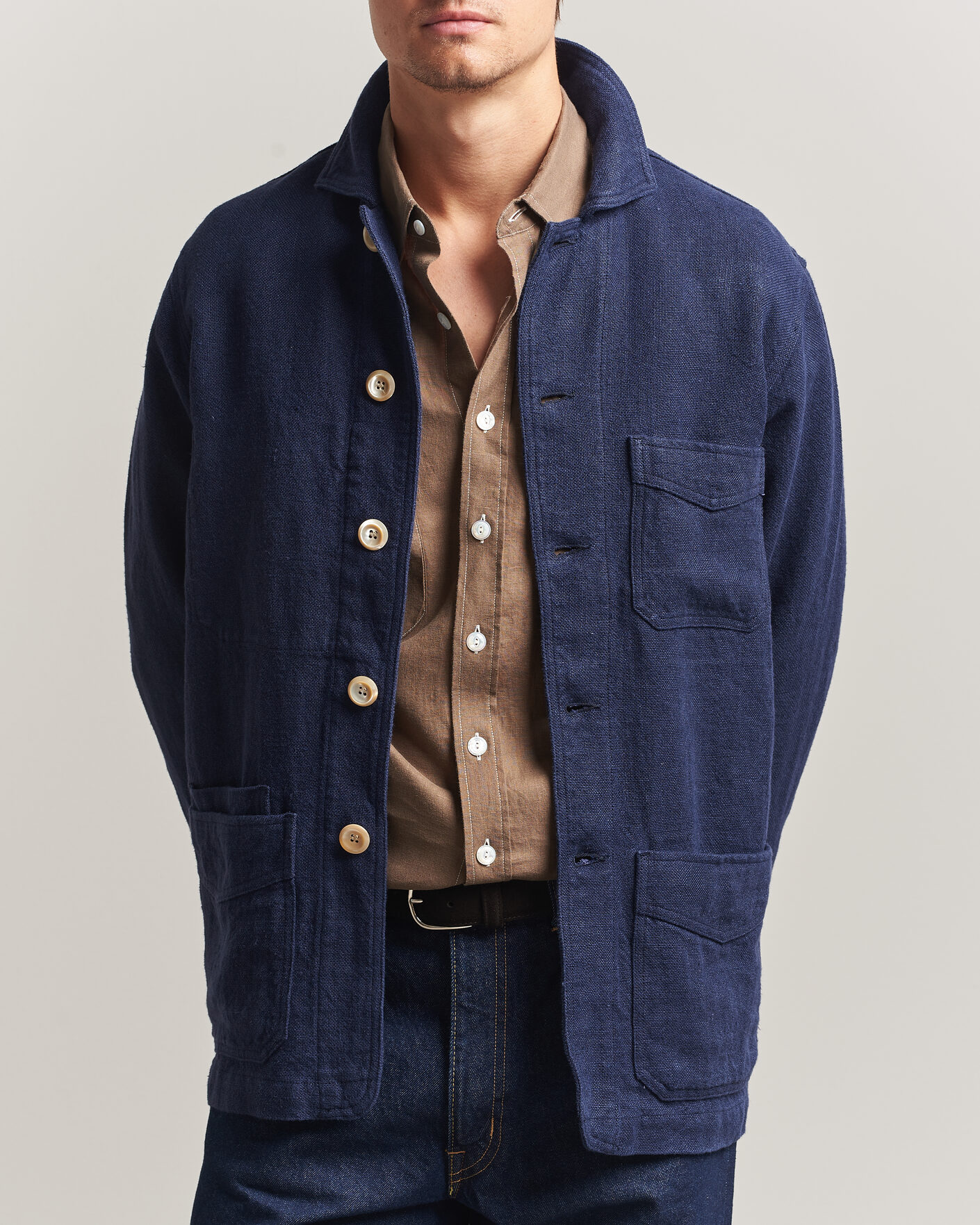 Hombres | Abrigos y chaquetas | Drake's | Heavy Linen 5-Pocket Chore Jacket Navy