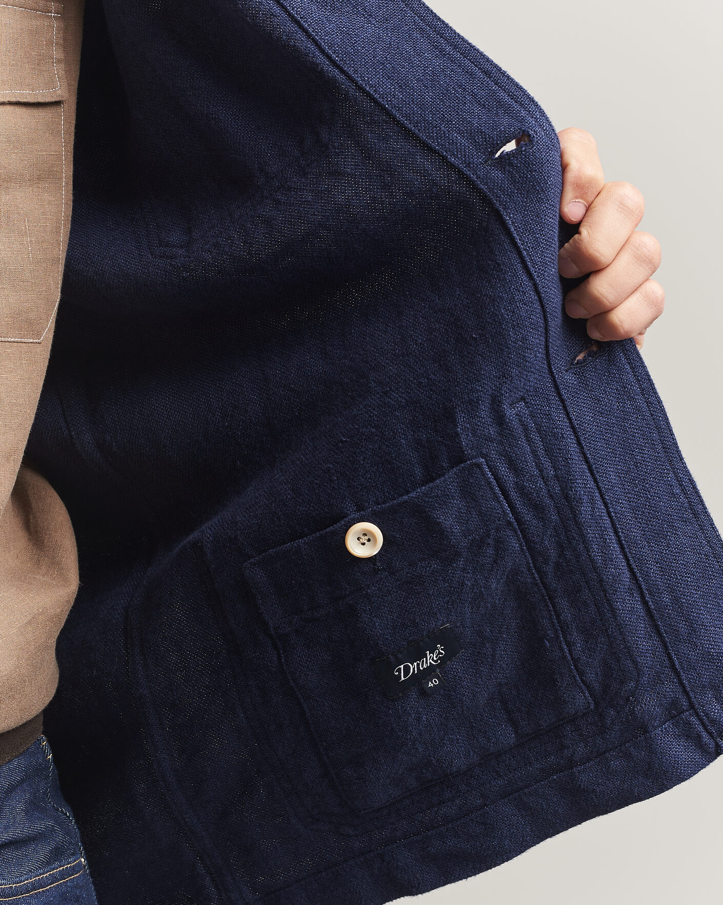 Hombres | Abrigos y chaquetas | Drake's | Heavy Linen 5-Pocket Chore Jacket Navy