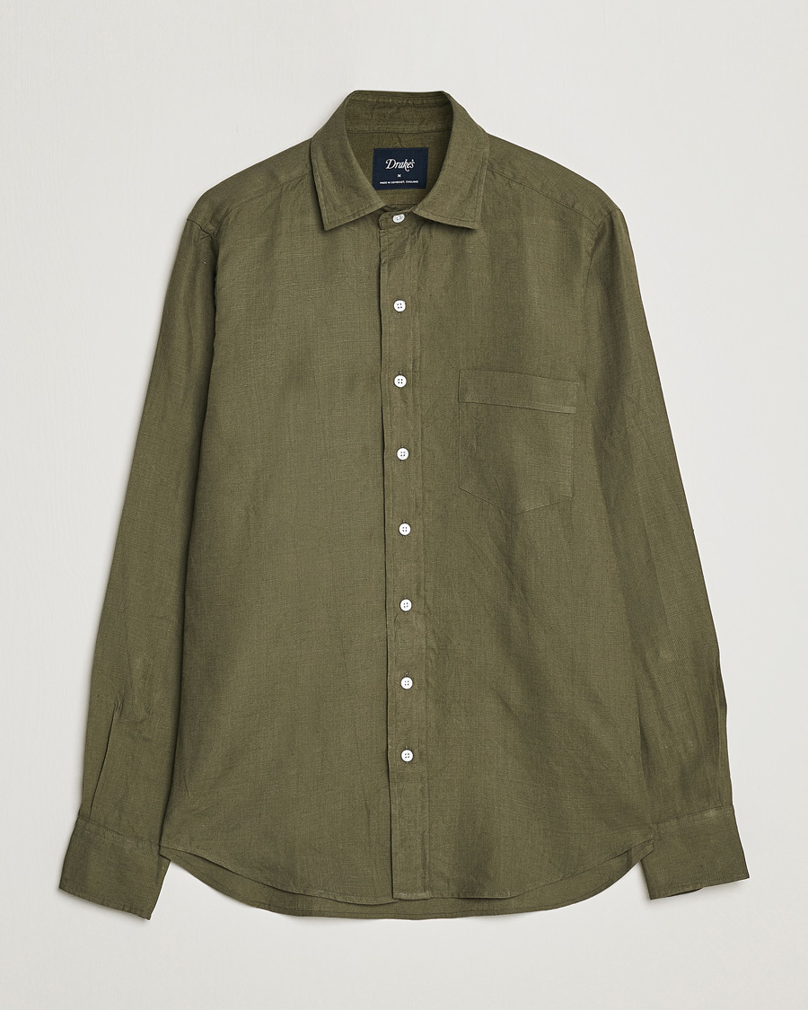 Hombres | Camisas | Drake's | Linen Summer Shirt Green