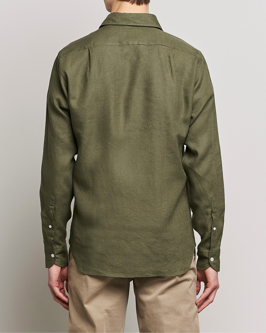 Hombres | Camisas | Drake's | Linen Summer Shirt Green