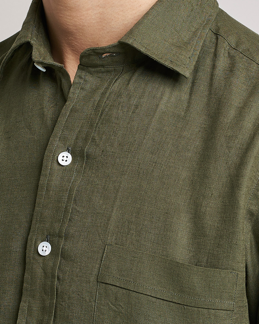 Hombres | Camisas | Drake's | Linen Summer Shirt Green