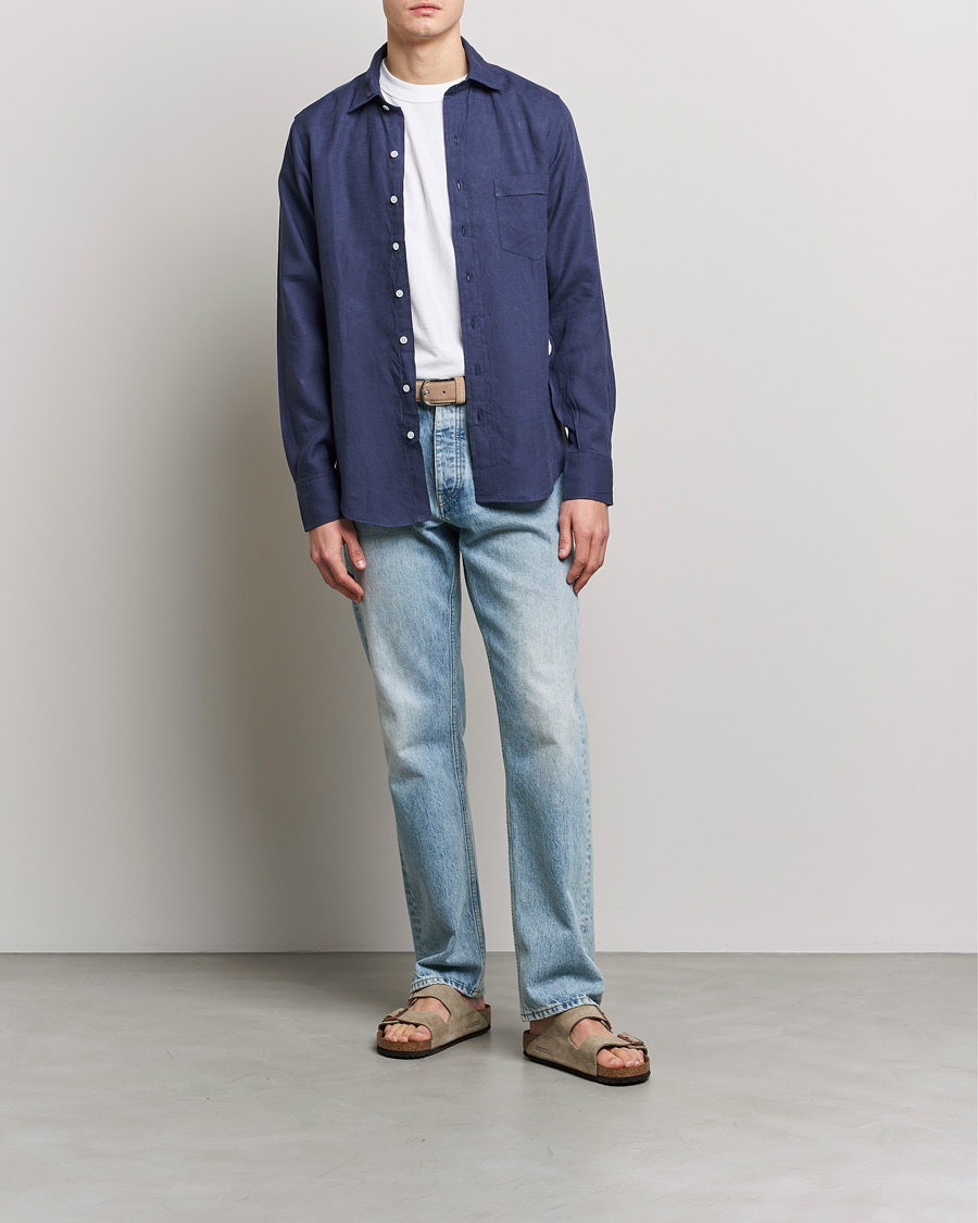 Hombres | Camisas | Drake's | Linen Summer Shirt Navy