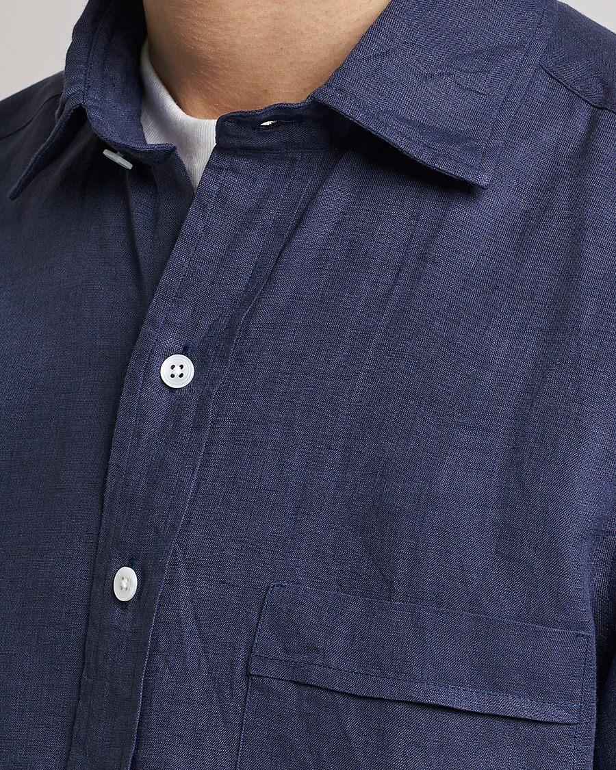 Hombres | Camisas | Drake's | Linen Summer Shirt Navy