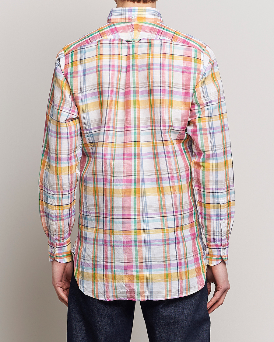 Hombres | Camisas | Drake's | Checked Button Down Linen Shirt Multi