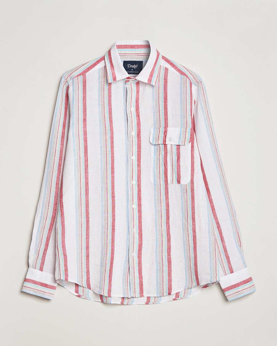 Hombres | Camisas | Drake's | Striped Linen Summer Shirt Multi