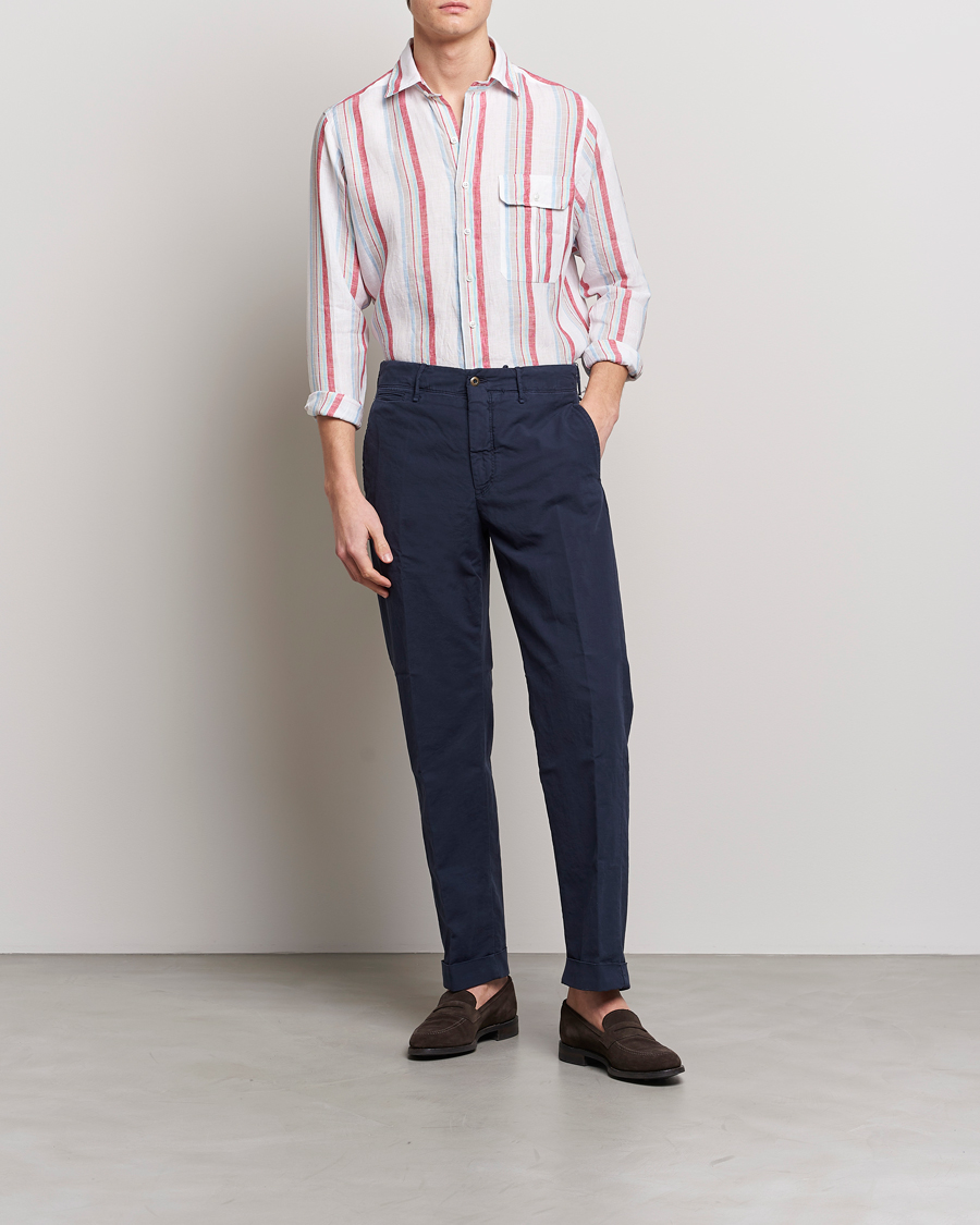 Hombres | Camisas | Drake's | Striped Linen Summer Shirt Multi