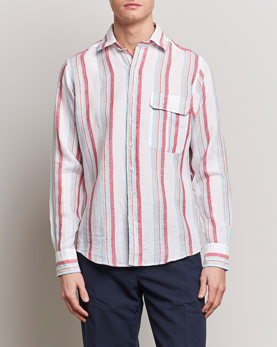 Hombres | Camisas | Drake's | Striped Linen Summer Shirt Multi