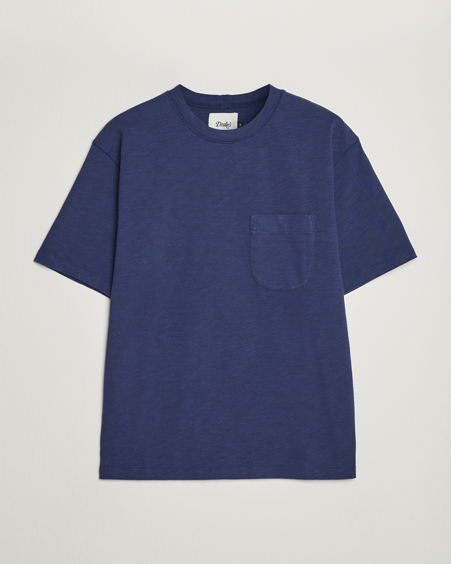 Hombres | Camisetas | Drake's | Cotton Pocket T-Shirt Navy