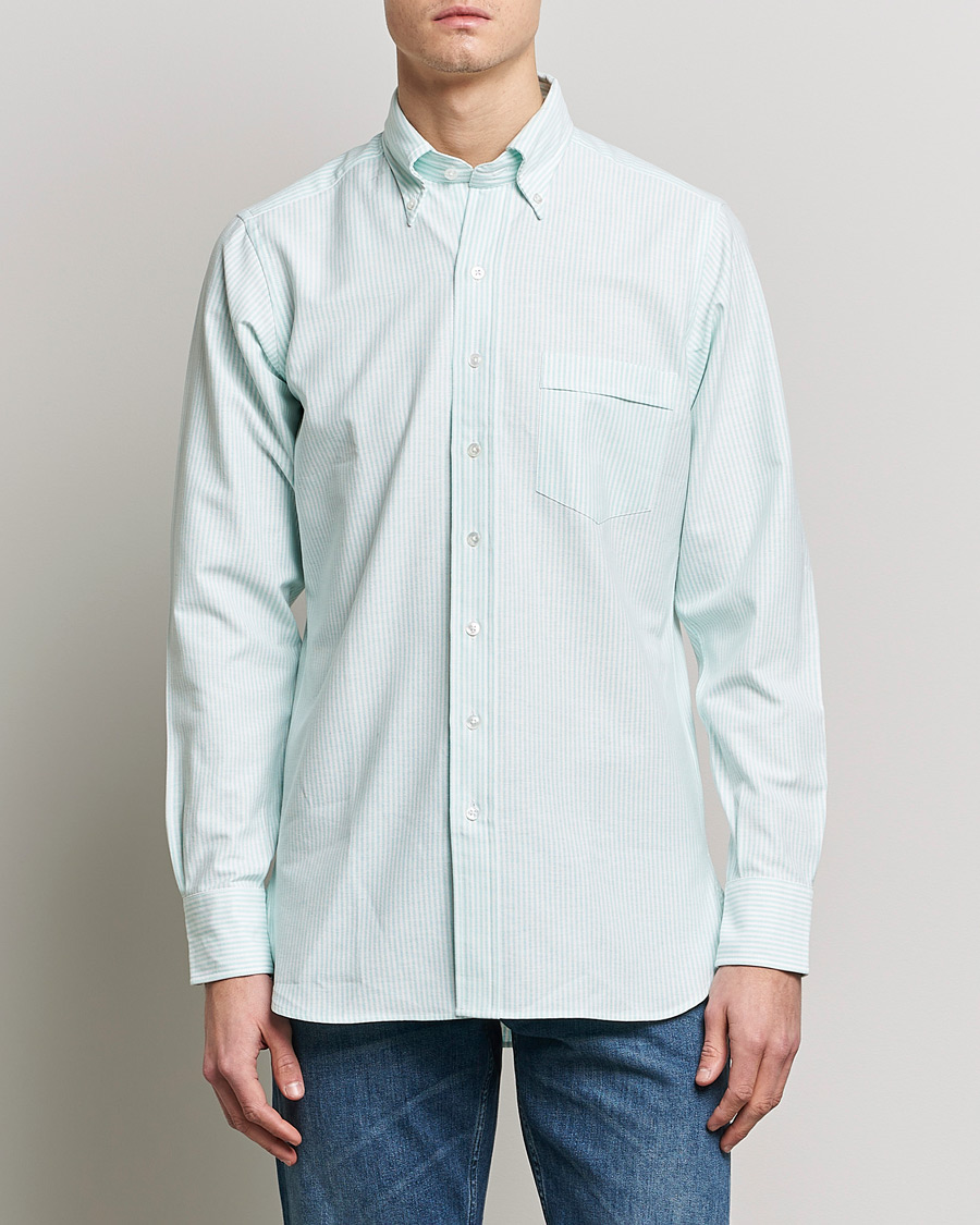 Hombres | Camisas | Drake's | Striped Button Down Oxford Shirt Green