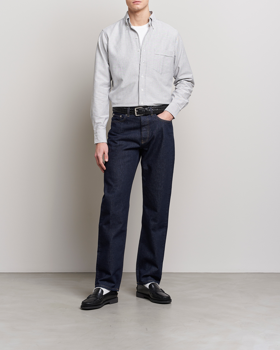 Hombres | Camisas | Drake's | Striped Button Down Oxford Shirt Black