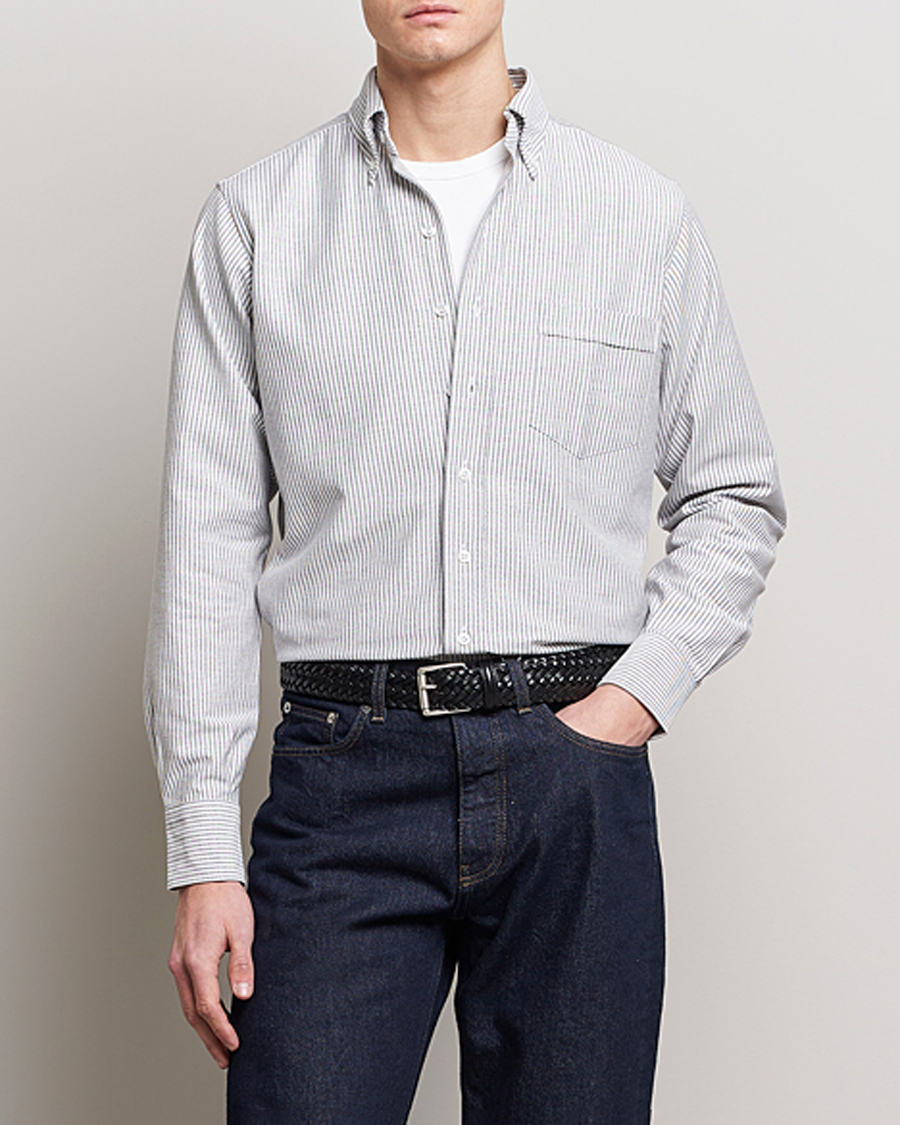 Hombres | Camisas | Drake's | Striped Button Down Oxford Shirt Black