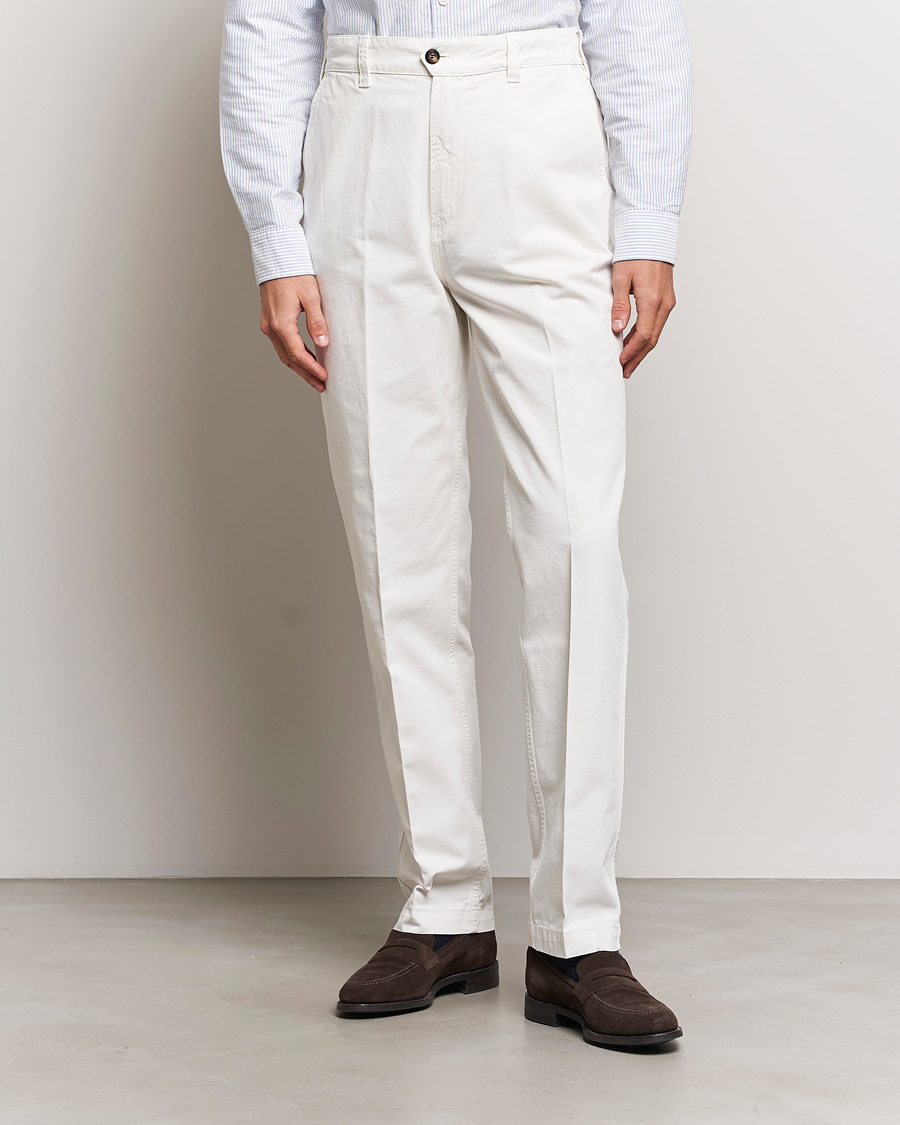 Hombres | Ropa | Drake's | Cotton Flat Front Chino Ecru